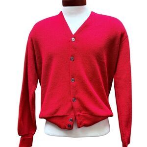 Vintage 70s The Fox Collection XL Lipstick Red Cardigan Sweater Mr. Rogers